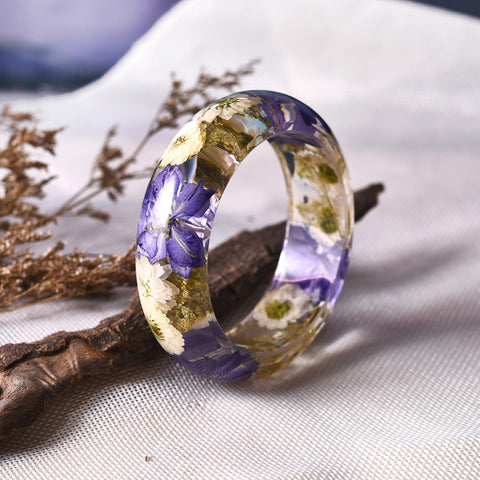 Resin Bracelet Bangle Purple White Dried Flower Inside Of Bangle Love Bracelet