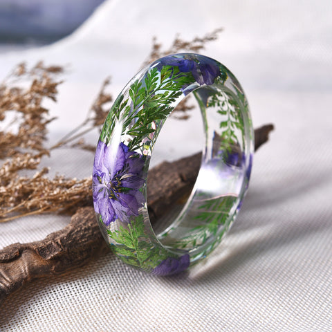 Exquisite Purple Flower Green Leaf Love Bangle