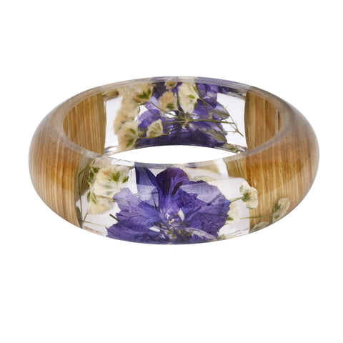 Jewelry Resin Bangle Bracelet Wood Purple Flower