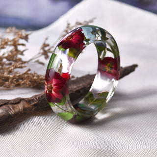 Resin Bangle Green Leaf Bracelet Real Dried Flower