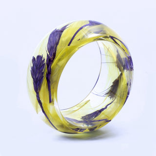 Handmade Resin Bangle Wheat and Feather Bracelet