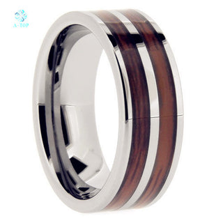 Tungsten ring Double Wood Striped Band Ring Wedding Band