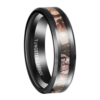 Black Real tree Tungsten Carbide Ring With Beveled Edges Anniversary Wedding Band