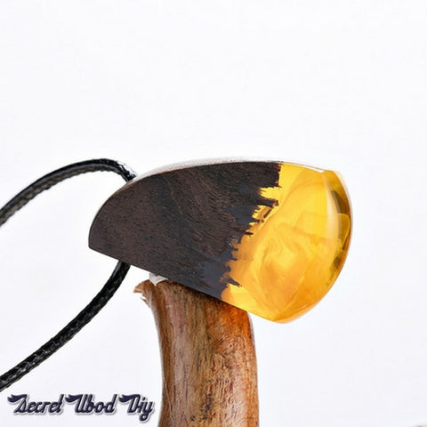 Handmade Pendant Necklace Yellow Resin Wooden