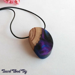 Multicolour Water Drop Resin Wood Pendant Necklace