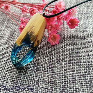 Blue Magic Forest Resin Wood Necklace Pendant