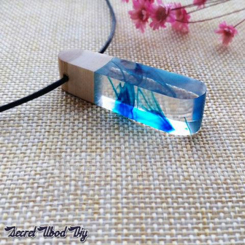 Blue Magic Forest Resin Wood Necklace Pendant