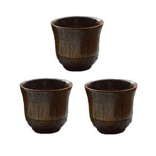 Hand-made Carved Line Decor Natural Wooden Sake Tea Cup