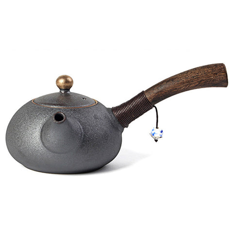 New Design Japanese Style Teapots Ceramic Wood Handle Kung Fu Tea Sets