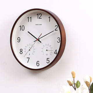 Bamboo Wall Clock Watch Saat Temperature & Humidity Creative Living Room Study Time Bar