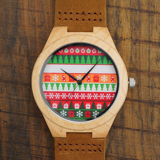 Christmas Style Bamboo Wood Dress Watches