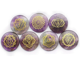 Engraved Chakra Stone Palm Stone Crystal Reiki Healing Yoga Stone for Relax Body