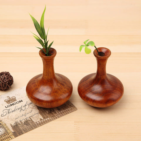 Solid Wooden Vase Mini Flower Vase Retro Whole Wood Decoration Flower Home