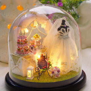 Handmade Glass Ball Dollhouse DIY Wooden Miniature Doll House Furniture Light Kits