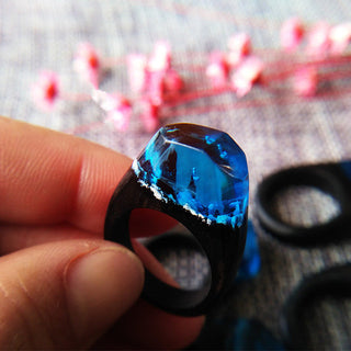 New Fashion Sky Blue Resin Wooden Magic forest Wedding Rings