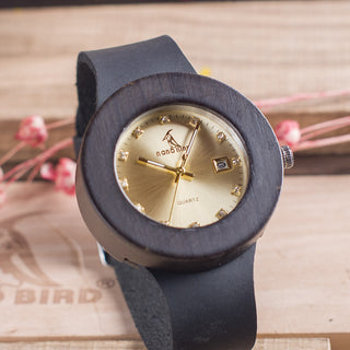 BGenuine Leather Band Quartz Gold Analog Calendar High Quality