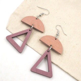 Geometric Wood Dangle Earring