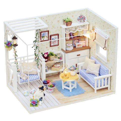 New Kits DIY Wood Dollhouse with LED Light Furniture