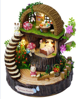 Fantasy Forest Wooden Assemble DIY Dollhouse Animals Family Doll House