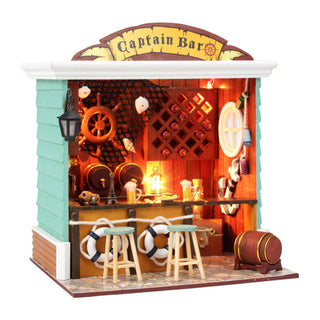 Captain Bar Handcraft Kit Model Wooden Dollhouse Diy Assemble Miniature Doll House