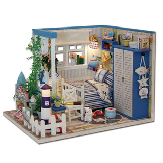 Seaside House Beach Doll House With Light Miniature Wooden Dolls Furniture Dollhouse Kits