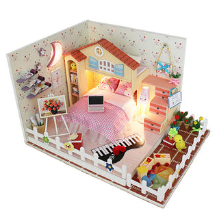 Wooden Dollhouse Assembled Model Toy with Led Light Miniature