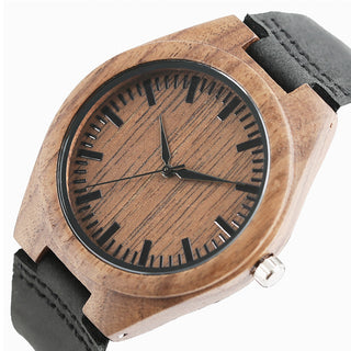 Nature Handmade Wood Wrists Quartz Analog Black Leather Strap