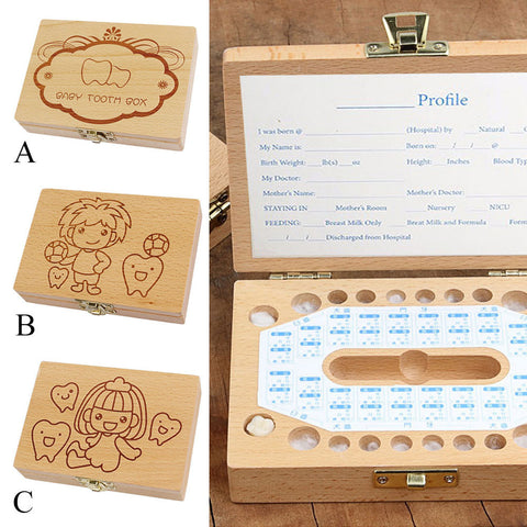 Wooden Box Molar Canine Cord Incisor Lanugo Organizer Case English Version